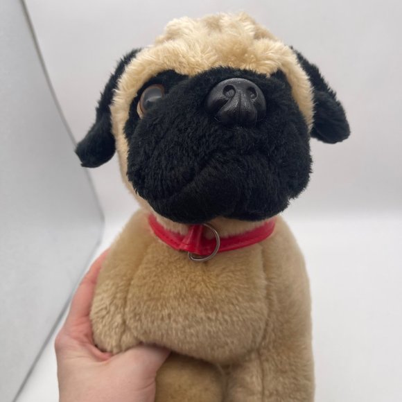 2013 Build A Bear Pug Tan Puppy Dog Pug 14” Stuffed Animal Plush Red Collar - Picture 5 of 10